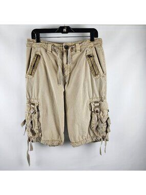 Helix Cargo Shorts Mens 30 Tan Cinch Leg Zippers Pockets 13" Inseam